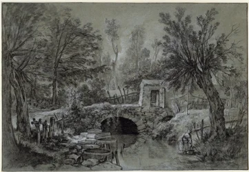 Paysage avec un ruisseau et un pont