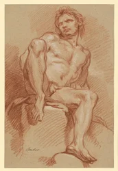 Étude de nu masculin, assis et vu de face