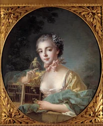 Portrait de Madame Baudoin, fille du peintre. La jeune fille pose avec son canari. Peinture de François Boucher (1703-1770), Paris, XVIIIe siècle. Musée Cognacq-Jay