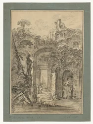 Paysage de ruines romaines avec quelques personnages