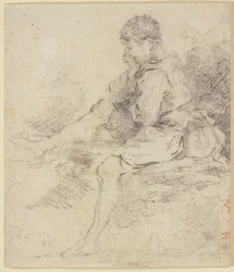 Garçon assis, les jambes nues