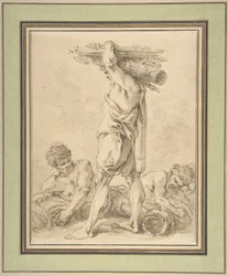 Homme debout portant des faisceaux et des armes