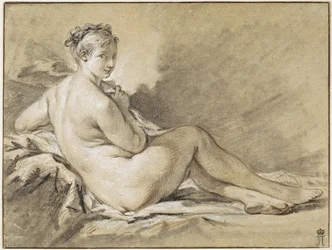 Étude de nu féminin - François Boucher (1703-1770). Sanguine, craie noire et blanche sur papier