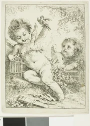Deux Putti avec un oiseau