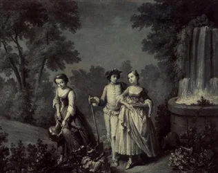 Deux filles et un jeune jardinant près d