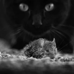 Chat noir, souris sauvage