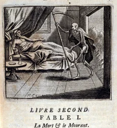 La Mort et le Mourant. Fables de Jean de La Fontaine (1621-95). Illustration de François Chauveau (1613-1676). Édition de 1728.