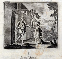 Le Mal marié. Fables de Jean de La Fontaine (1621-95). Illustration de François Chauveau (1613-1676). Édition de 1728.