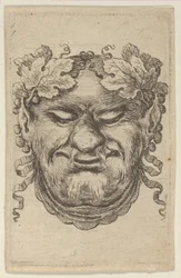Masque de Bacchus avec une couronne de feuilles de vigne et ruban, de Divers Masques, vers 1635-45
