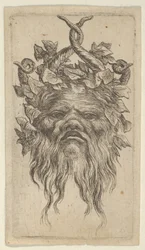 Masque de satyre avec des cornes crochues et une couronne de lierre, de Divers Masques, vers 1635-45