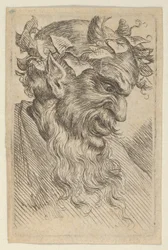 Masque de satyre avec une couronne de lierre, face à droite, de Divers Masques, vers 1635-45
