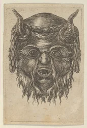 Masque de satyre avec une couronne de laurier drapée sur les cornes, de Divers Masques