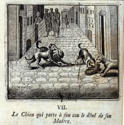Le Chien qui porte au cou le dîner de son Maître