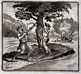 Le lion et le rat. Fables de Jean de La Fontaine (1621-95). Illustration de François Chauveau (1613-1676). Édition de 1728.