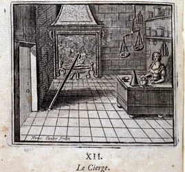 La chandelle. Fables de Jean de La Fontaine (1621-95). Illustration par François Chauveau (1613-1676). Édition de 1728.