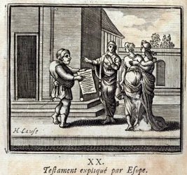 Volonté expliquée par Ésope. Fables de Jean de La Fontaine (1621-95). Illustration de François Chauveau (1613-1676). Édition de 1728.