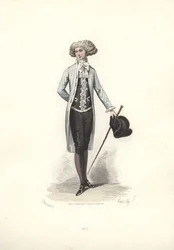 Homme élégant en manteau rayé, époque de Marie-Antoinette
