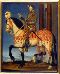 Portrait de François Ier à cheval par François Clouet (c. 1510 - 1572). Musée des Offices, Florence (détail)