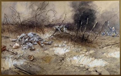 Première Guerre mondiale: scène de la bataille de La Craonne le 5/04/1917