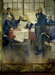 Écrivains du 19e siècle : Edgar Quinet, Abel François Villemain, François Guizot, Jules Michelet, Victor Cousin, Ernest Renan - toile marouflée par François Flameng (1856-1923), Université de la Sorbonne, Paris