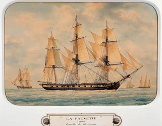 La corvette Fauvette, par François Roux (1811-1882), aquarelle, France
