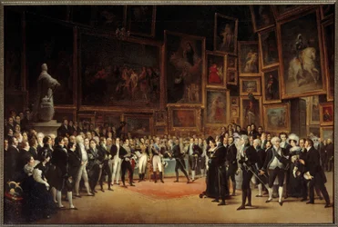 Le roi Charles X (1757-1836) distribuant des récompenses aux artistes après l