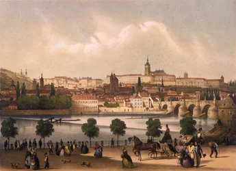Vue du Petit Quartier et du château de Prague Hradcany, vers 1845