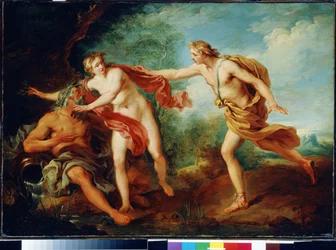 Apollon et Daphné avec son père, le dieu fleuve Pénée. Peinture française du XVIIIe siècle. Musée d
