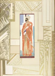 Homme en turban, avec un design moderne autour