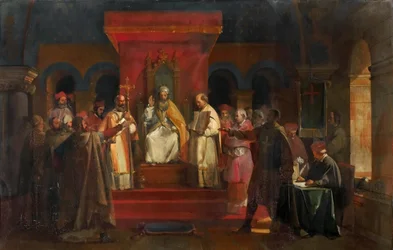 Le pape Honorius II accordant la reconnaissance officielle aux Templiers en 1128