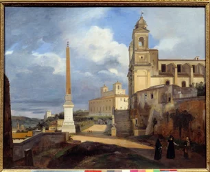 Vue de la Trinité des Monts (Trinità dei Monti) et de la Villa Médicis à Rome. Peinture de François Marius Granet (1775-1849) 1808