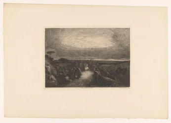 Paysage avec cavalier dans une foule