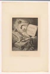 Page de titre avec homme sur un monument en pierre (série: Eaux-fortes nouvelles, 1877)