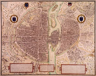 Carte de la ville de Paris en 1540-1555 dite de la tapisserie. Gravure par François Roger de Gaignières