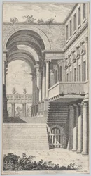 Vue architecturale avec une arche, 1740