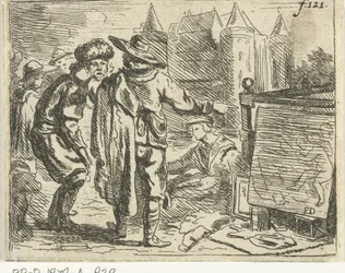 Homme avec un bonnet de fourrure tiré par l