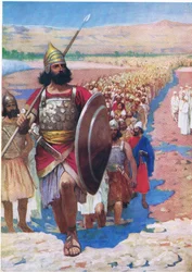 Traversée du Jourdain, de The Bible Picture Book publié par Thomas Nelson, vers 1950