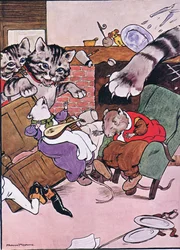 Le chat et ses chatons sont entrés en tumulte, illustration de 