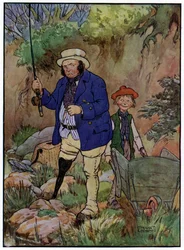 Trois joyeux pêcheurs (lithographie en couleur)