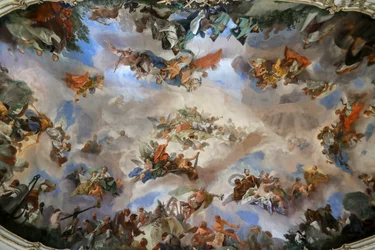 Fresque du plafond de la grande galerie du château de Schönbrunn, Allégorie de la prospérité de la monarchie autrichienne, Vienne, Autriche, 2024 (photo)