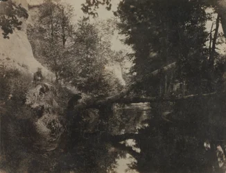 Paysage avec figure assise sur la rive du ruisseau, vers 1856