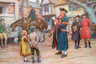 Crieur public lisant les nouvelles, c.1925 (sérigraphie)