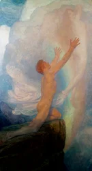 "In Quest of Truth" (La quete de la Verite) representation allegorique de la recherche de la verite, un homme au sommet d