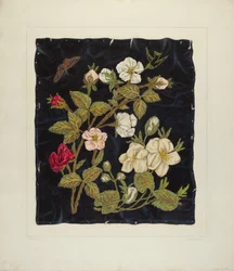 Fleurs faites à la main sur fond noir, 1935-1942.