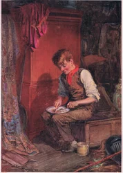 Kit apporta une grande tranche de pain et de viande dans un coin, et se mit à la dévorer avec une grande voracité, vers 1920