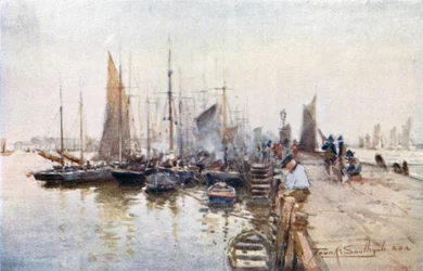 Bateaux de pêche à Lowestoft (lithographie couleur)