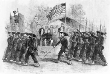 Défilé de la "Garde Garibaldi" devant le président Lincoln, 1861-1865 (c1880)