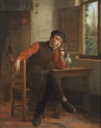 François Antoine De Bruycker - Jeune homme fumant la pipe dans un intérieur de salon