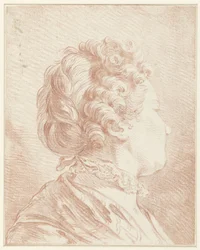 Tête de femme regardant à droite avec un col en dentelle