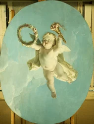 Un putto en vol tenant une couronne et une torche